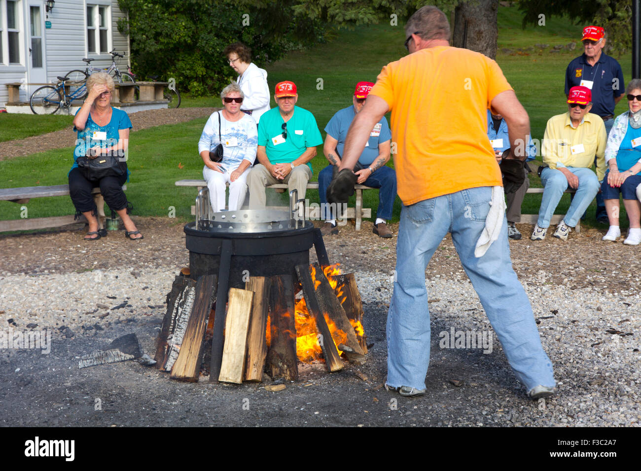 A fish boil at the Old Post Office Restaurant in Ephraim, Wisconsin Stock Photo