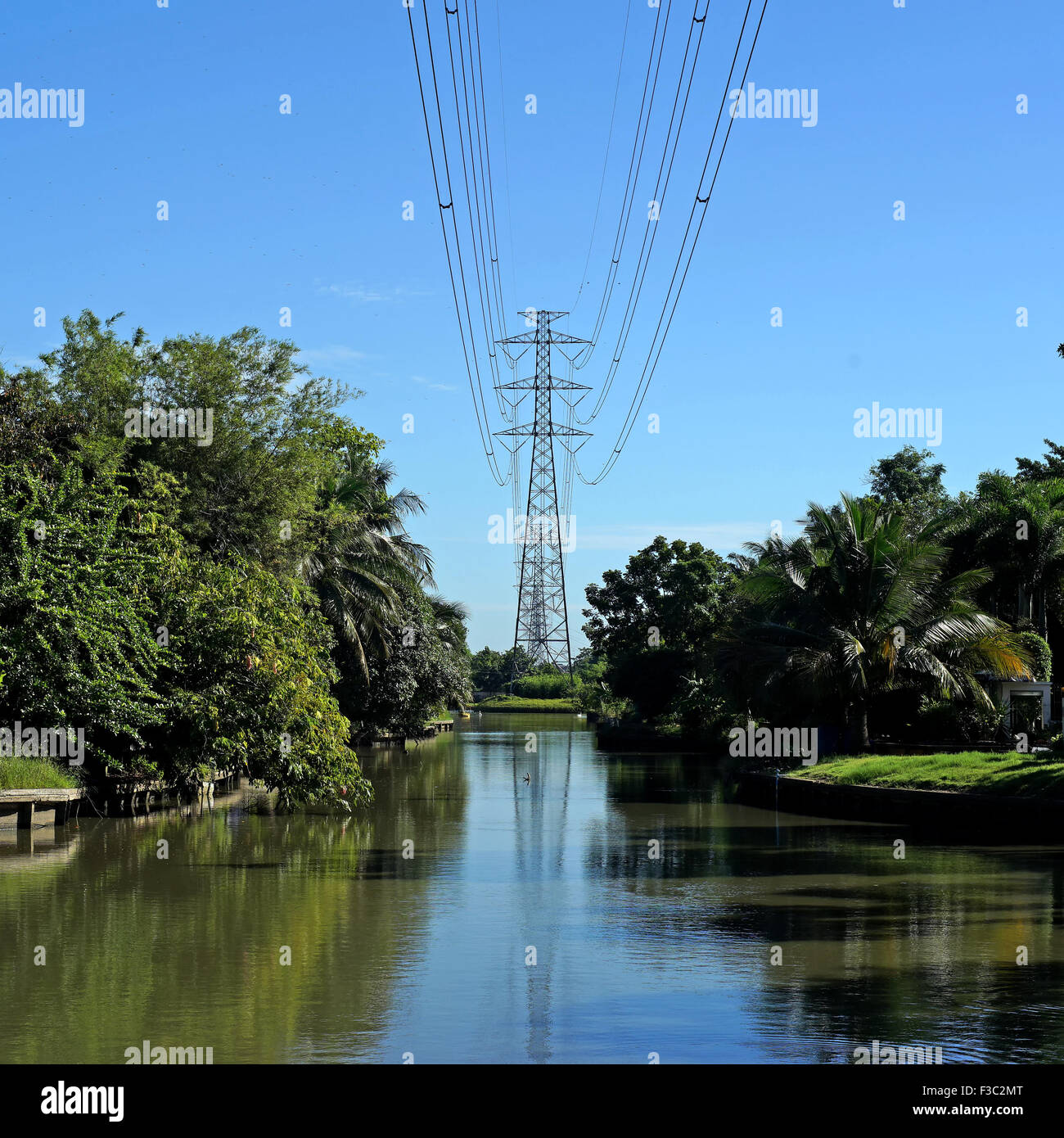 High voltage electric tower on beautiful sky background Stock Photo - Alamy