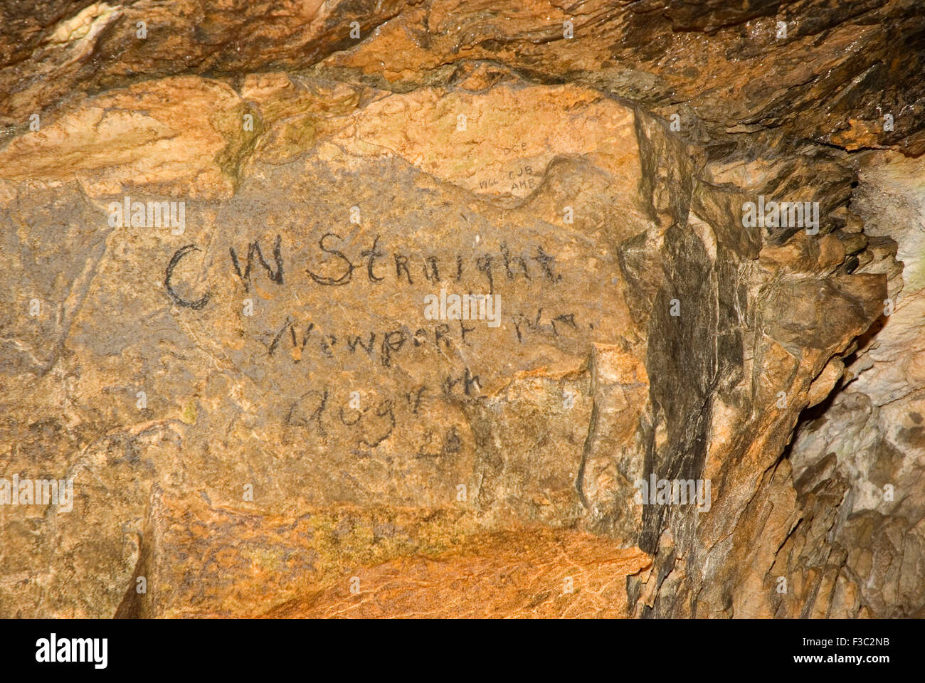 Historic inscription in Gardner Cave, Crawford State Park, Washington