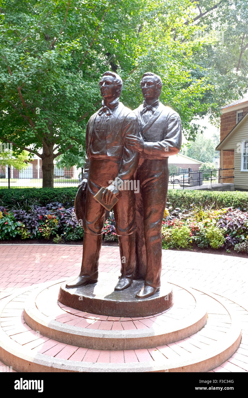 Statue of Joseph and Hyrum Smith outside of Carthage Jail, Illinois