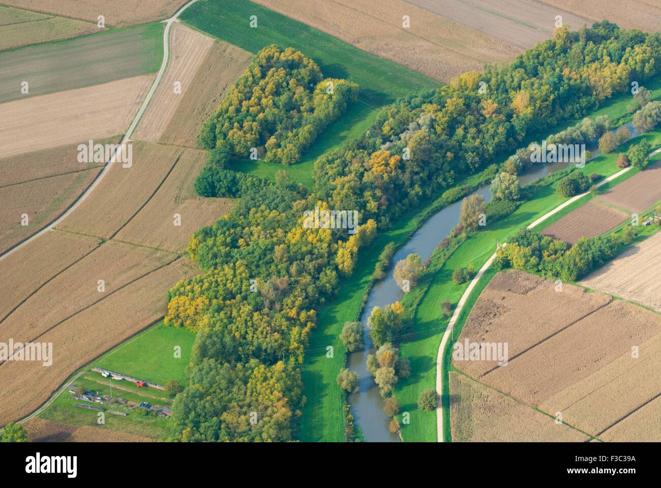 France, Haut Rhin (68), Sundhoffen, Ill river (aerial view) Stock Photo