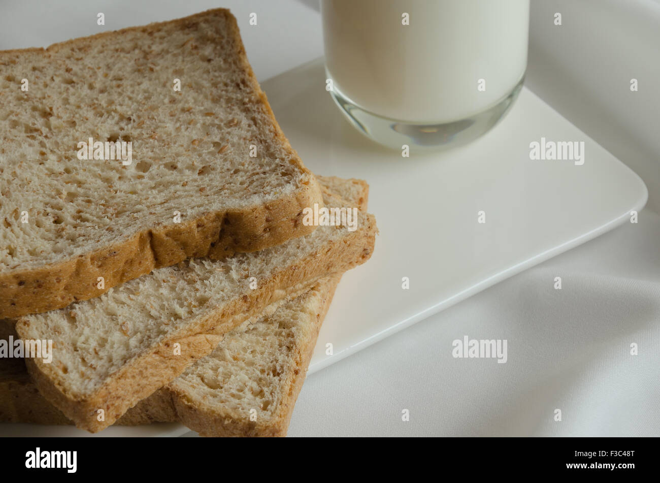 Easy Breakfast with Whole Grain Bread and A Glass of Milk Stock Photo ...