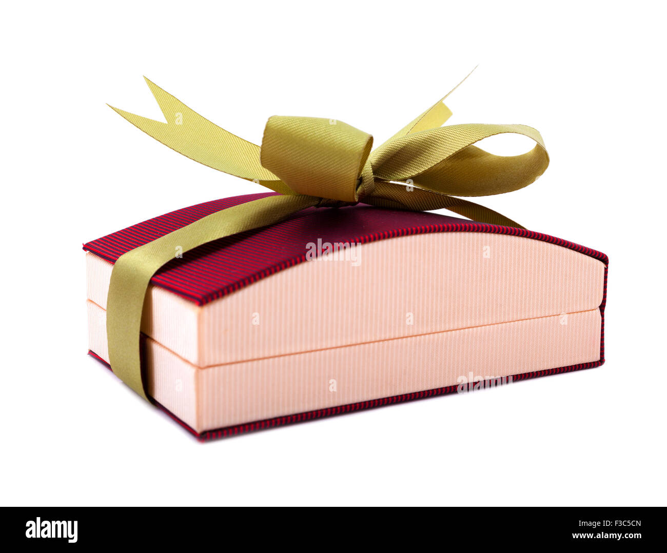Luxury gift box in dark red shades with green satin ribbon and bow ...