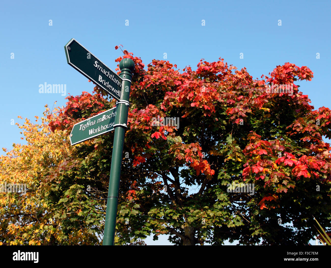 Signpost for Workhouse and Bridewell in Carrickmacross, County Monaghan Stock Photo