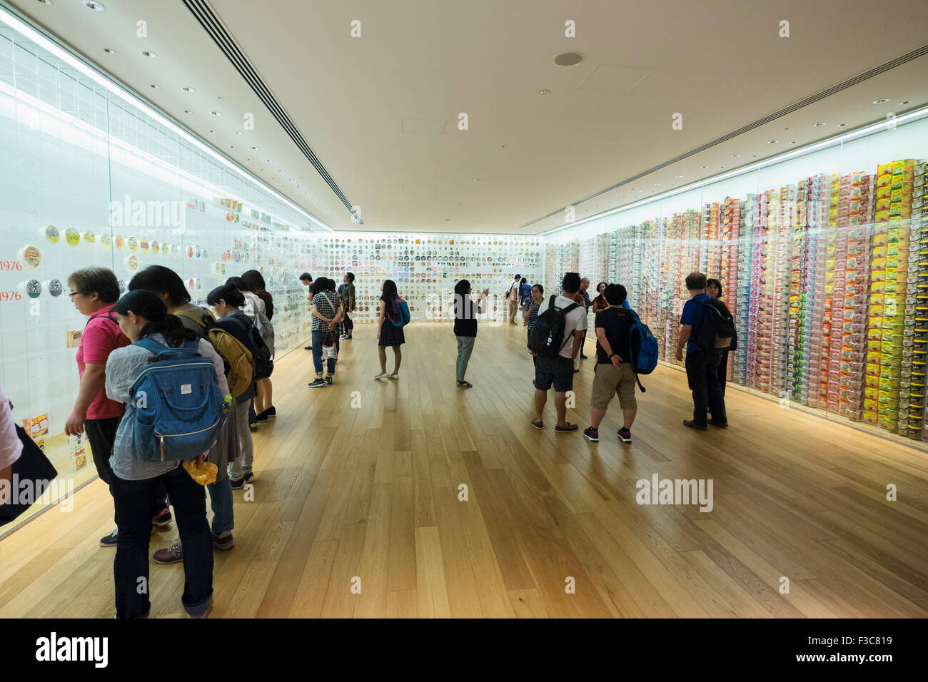 Interior display of historic cup noodle brands and packaging at Cup Noodle Museum in Minato Mirai district of Yokohama Japan Stock Photo