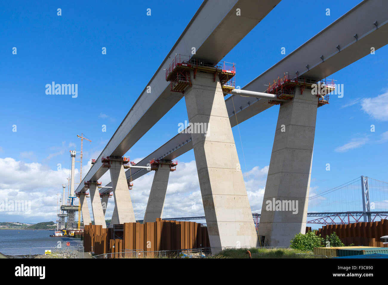 Approach viaducts of new Queensferry Crossing bridge (spanning River Forth) under Construction at South Queensferry in Scotland Stock Photo