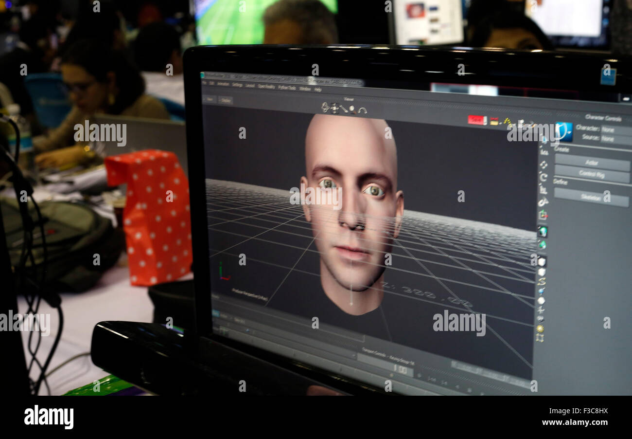 Good Guys Faces Computer Models Quito, Ecuador. 4th Oct, 2015. A face model is shown in a computer ...