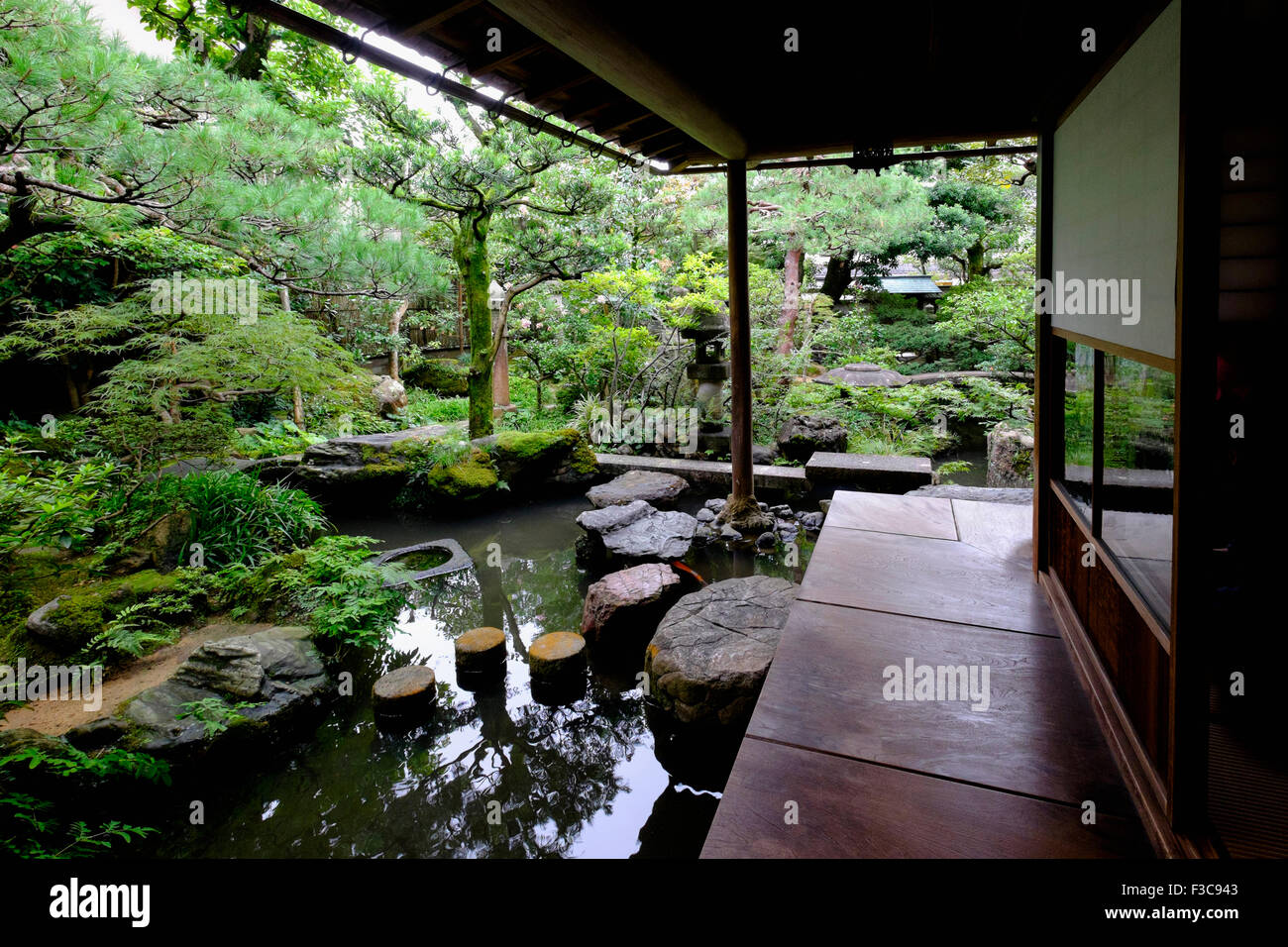 Nomura Samurai Family House garden in Nagamachi district of Kanazawa Japan Stock Photo