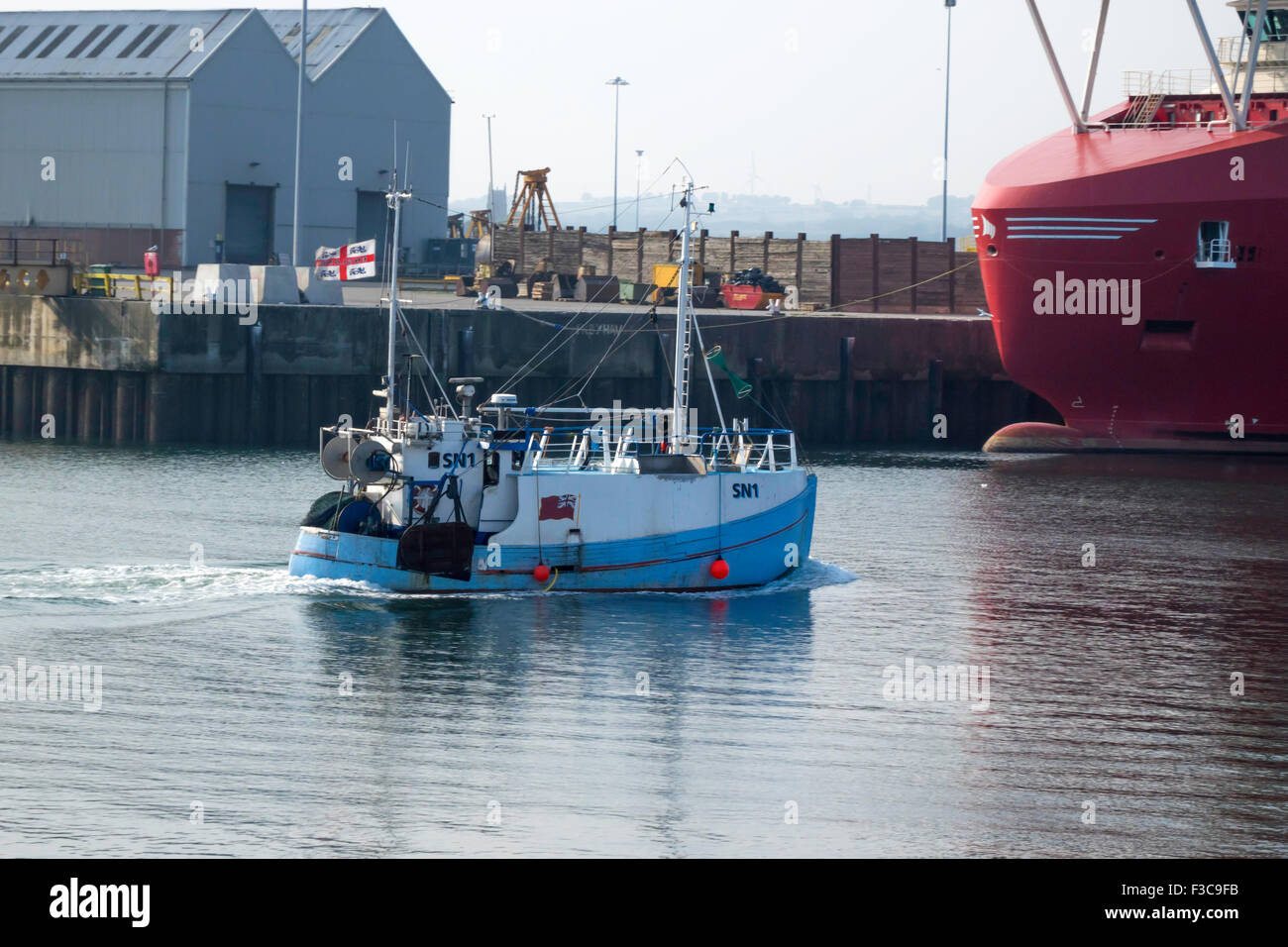 SN1 a small fishing trawler arriving in the Port of Hartlepool Co County Durham England UK Stock Photo