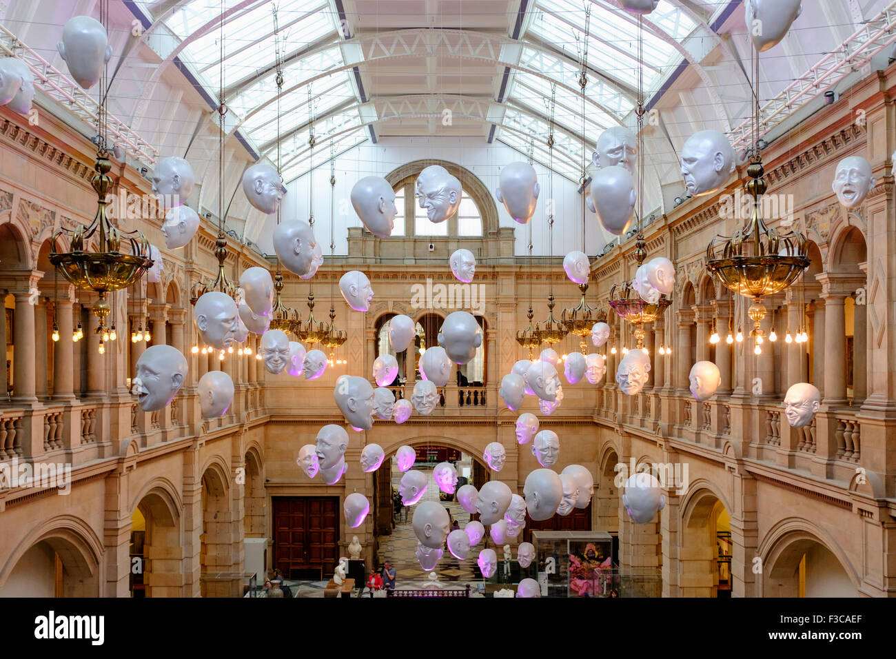 The Floating Heads installation by Sophie Cave at Kelvingrove art gallery and museum in Glasgow Scotland united Kingdom Stock Photo