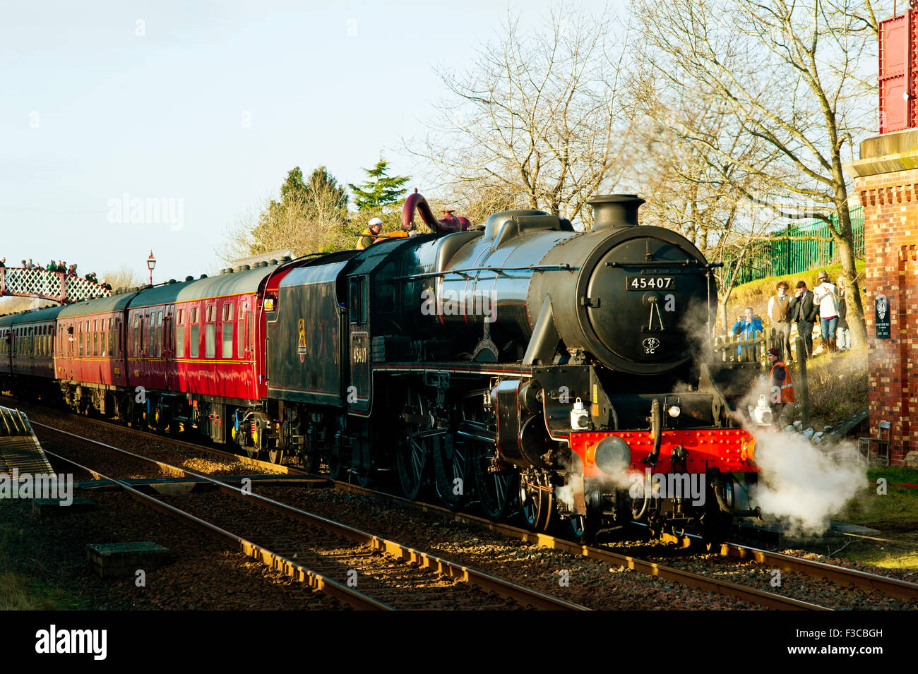 black 5 no 45407 Steam Train at Appleby in Westmorland, Settle to Carlisle railway Stock Photo