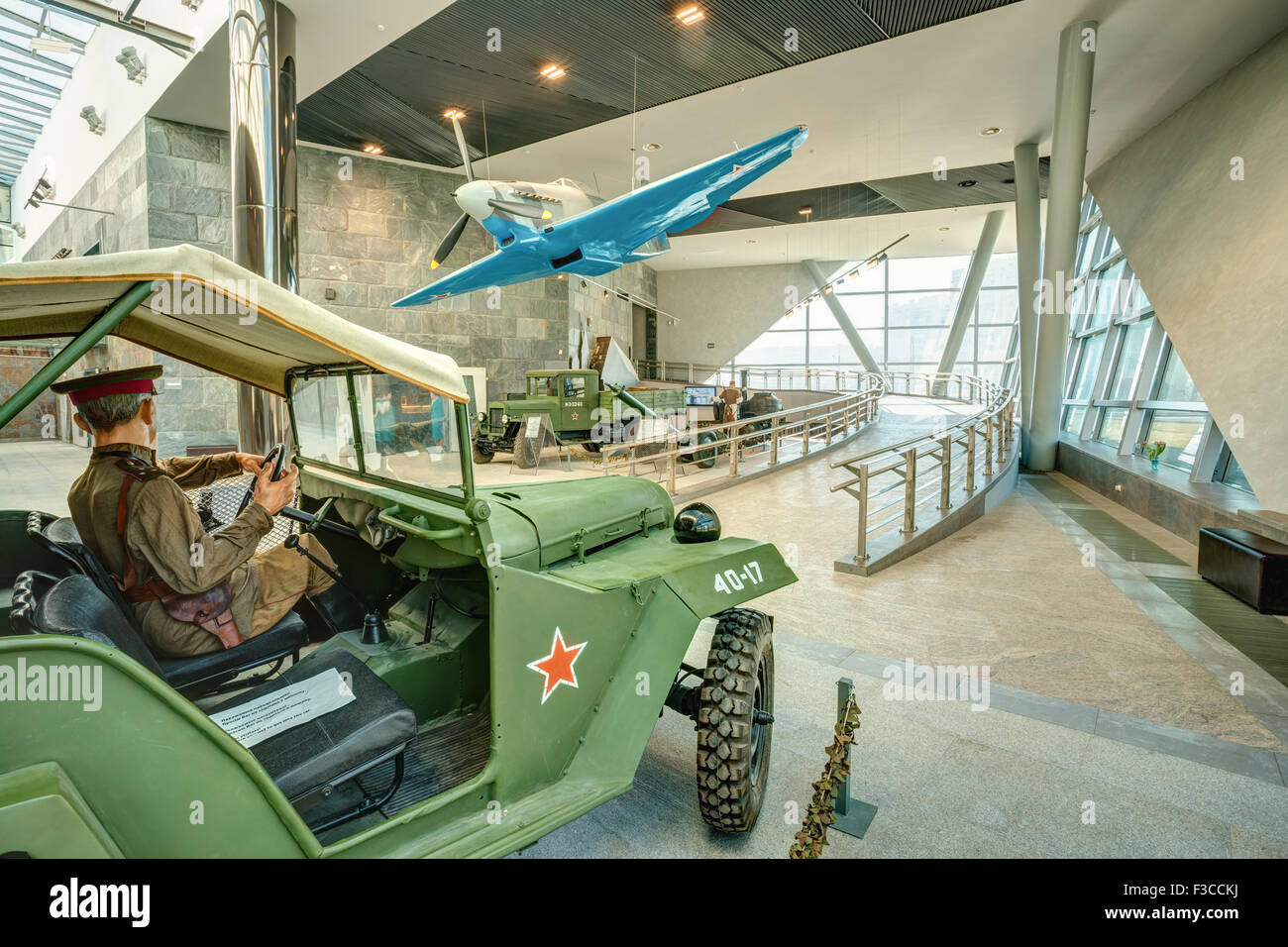 The Willys MB (Jeep,  U.S. Army Truck, 4x4) was a four-wheel drive utility vehicle. Minsk, Belarus. Exposure Of Weapons And Equi Stock Photo