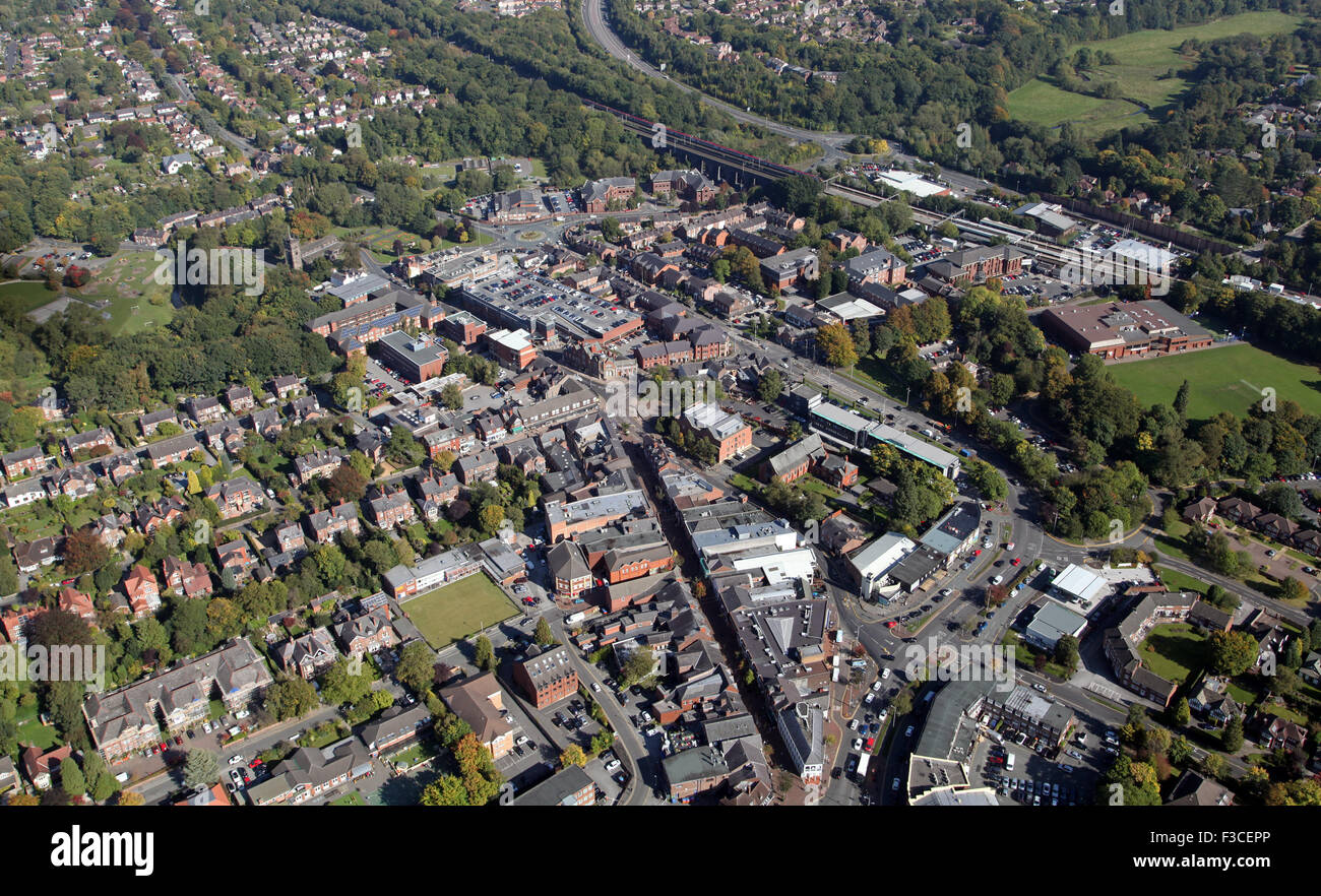 aerial view of Wilmslow town centre, Cheshire, UK Stock Photo