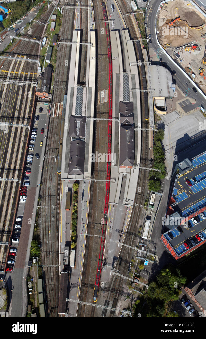aerial view of Stockport Railway Station, UK Stock Photo