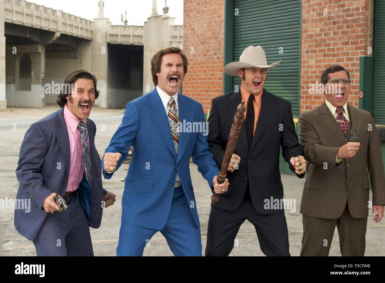 ANCHORMAN THE LEGEND OF RON BURGUNDY 2004 Dreamworks LLC film with Will Ferrell in blue suit as