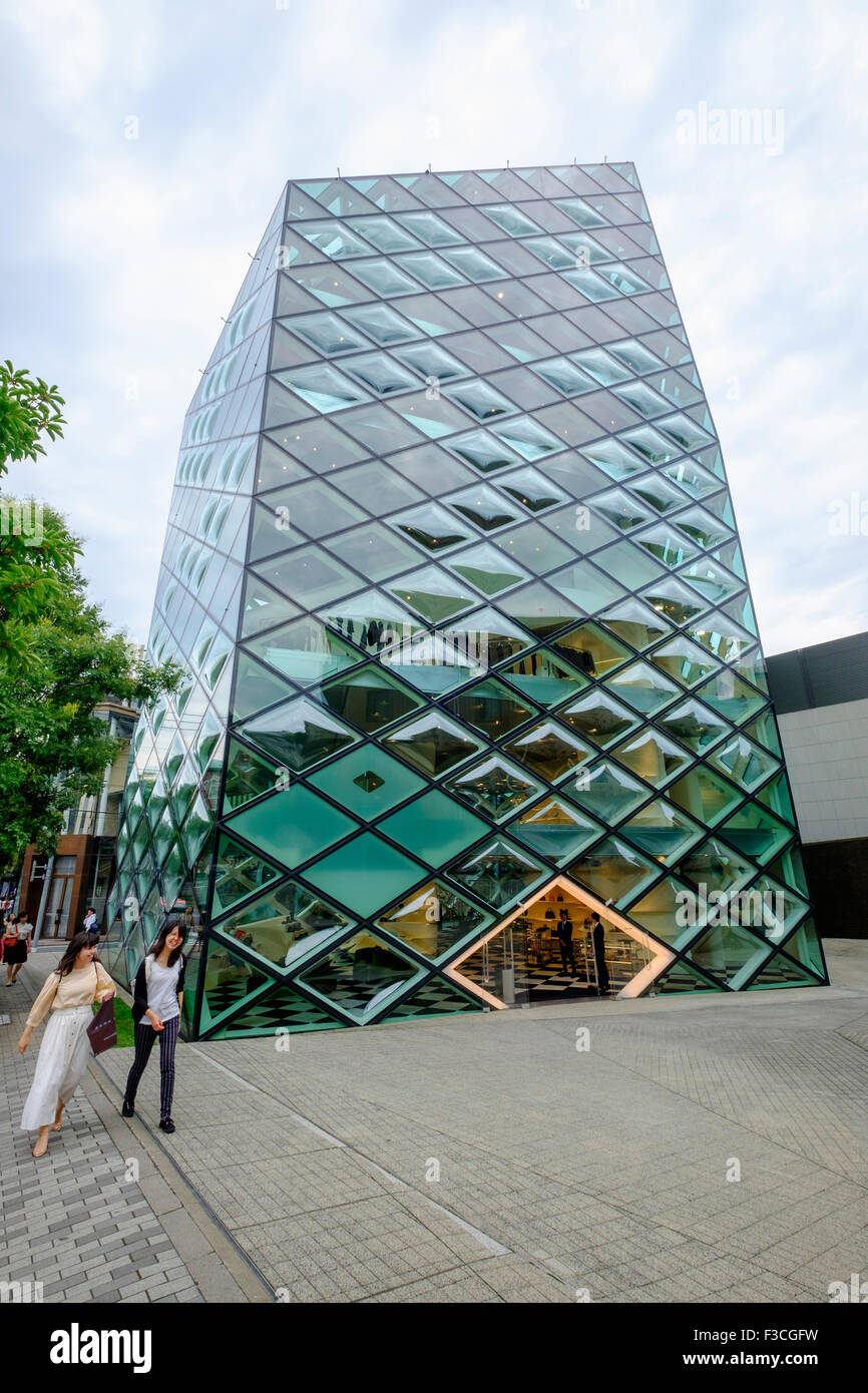 Exterior of glass walled Prada flagship store in Aoyama Tokyo Japan Stock Photo