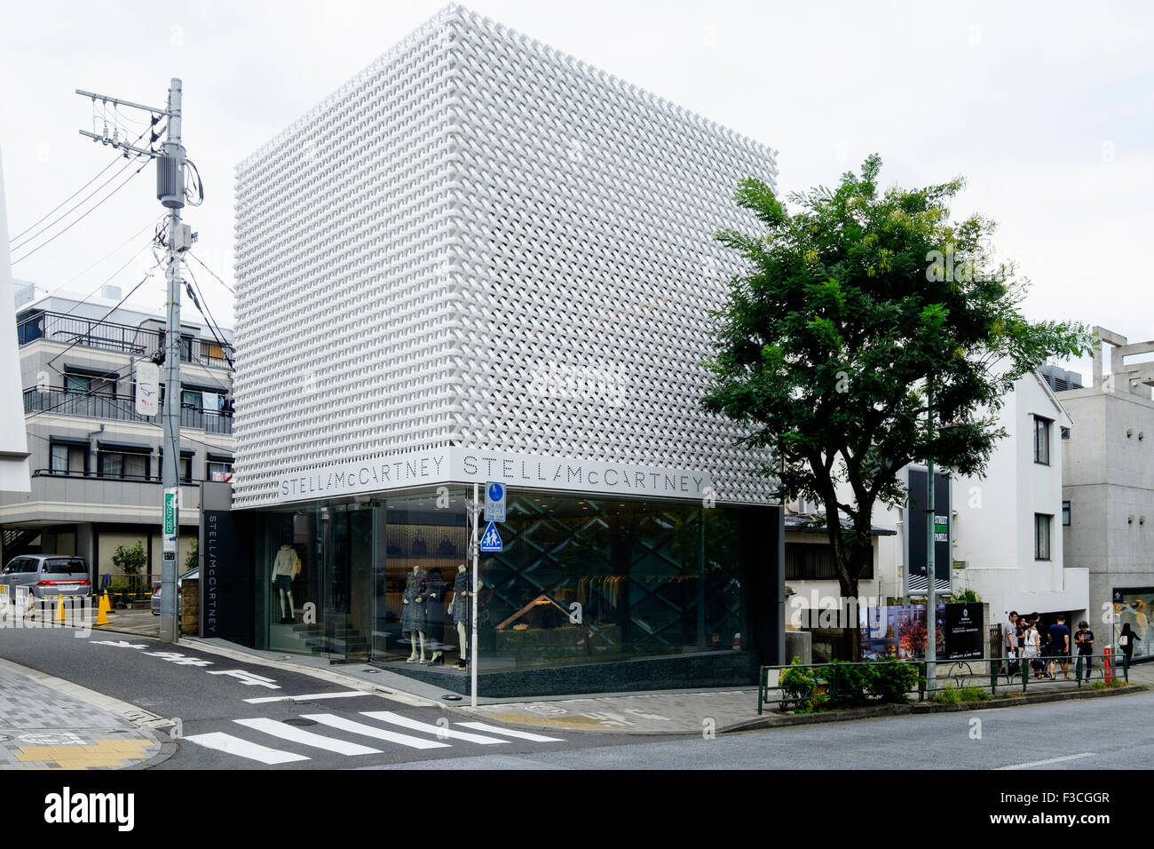 Modern architecture of fashion boutique Stella McCartney in upmarket Aoyama district of Tokyo Japan Stock Photo