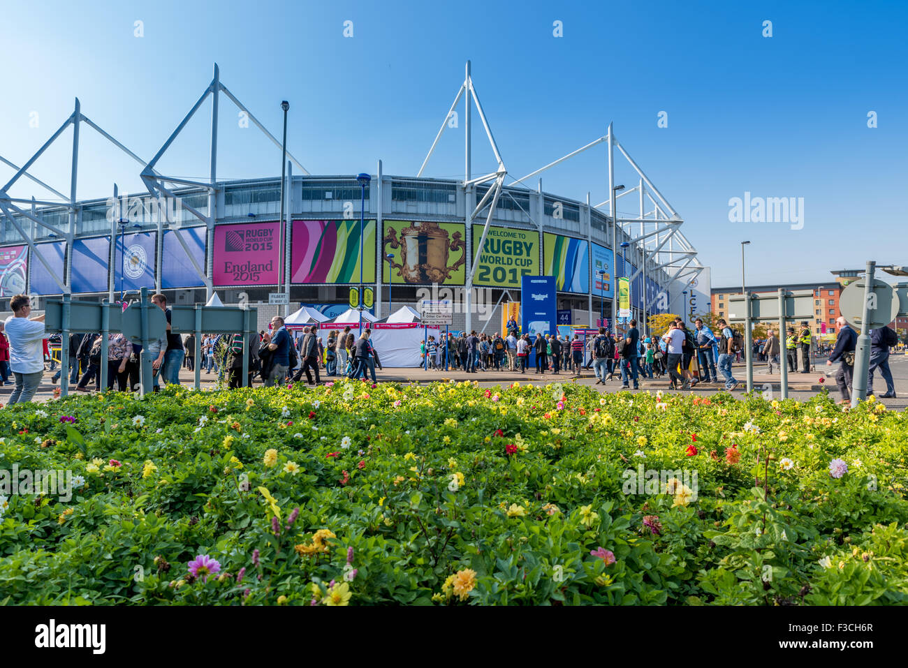 fans outside Leicester City Football club , Leicestershire UK Stock