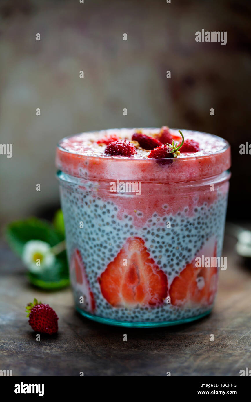 Strawberry smoothie with chia seeds pudding Stock Photo Alamy