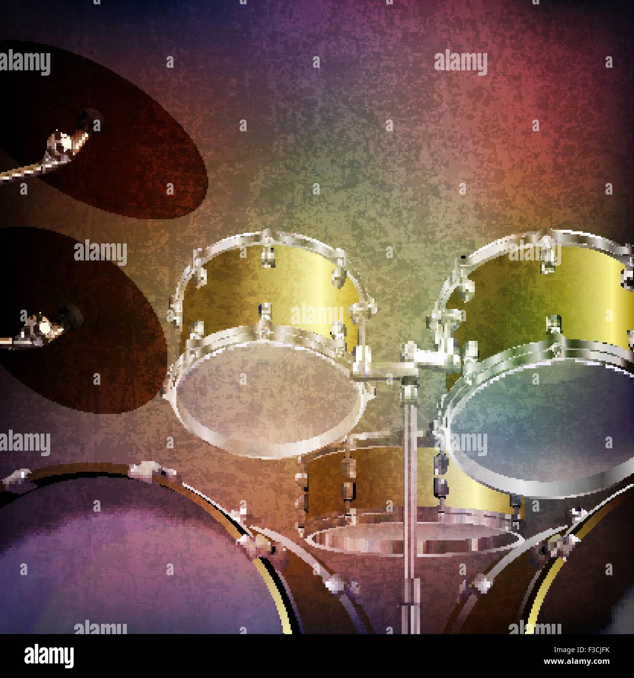 abstract grunge music background with drum kit on brown vector ...