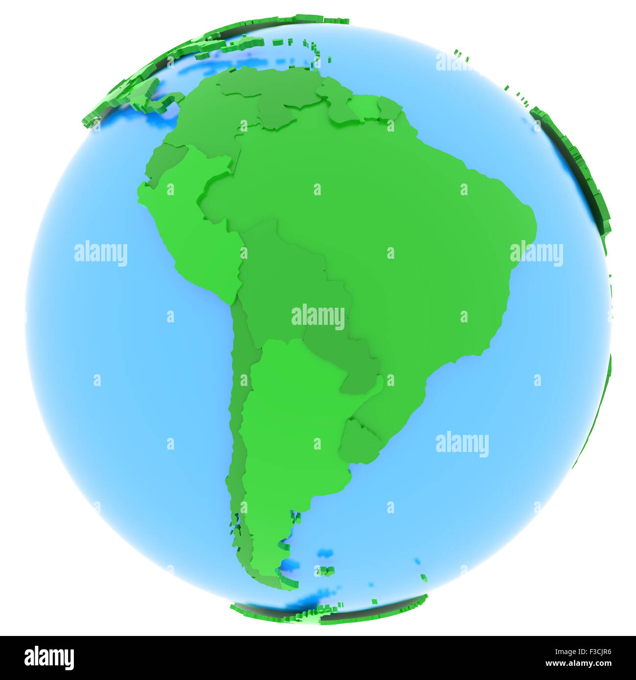 Political map of South America with countries in different shades of ...