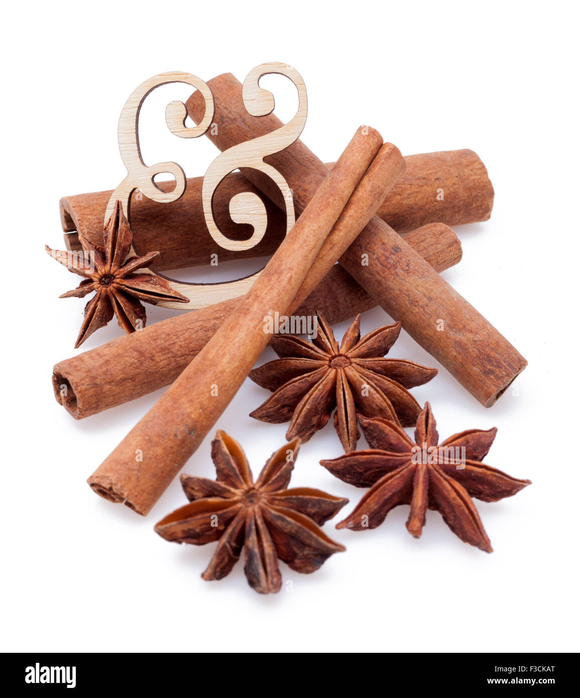 Star anise with cinnamon sticks on white Stock Photo