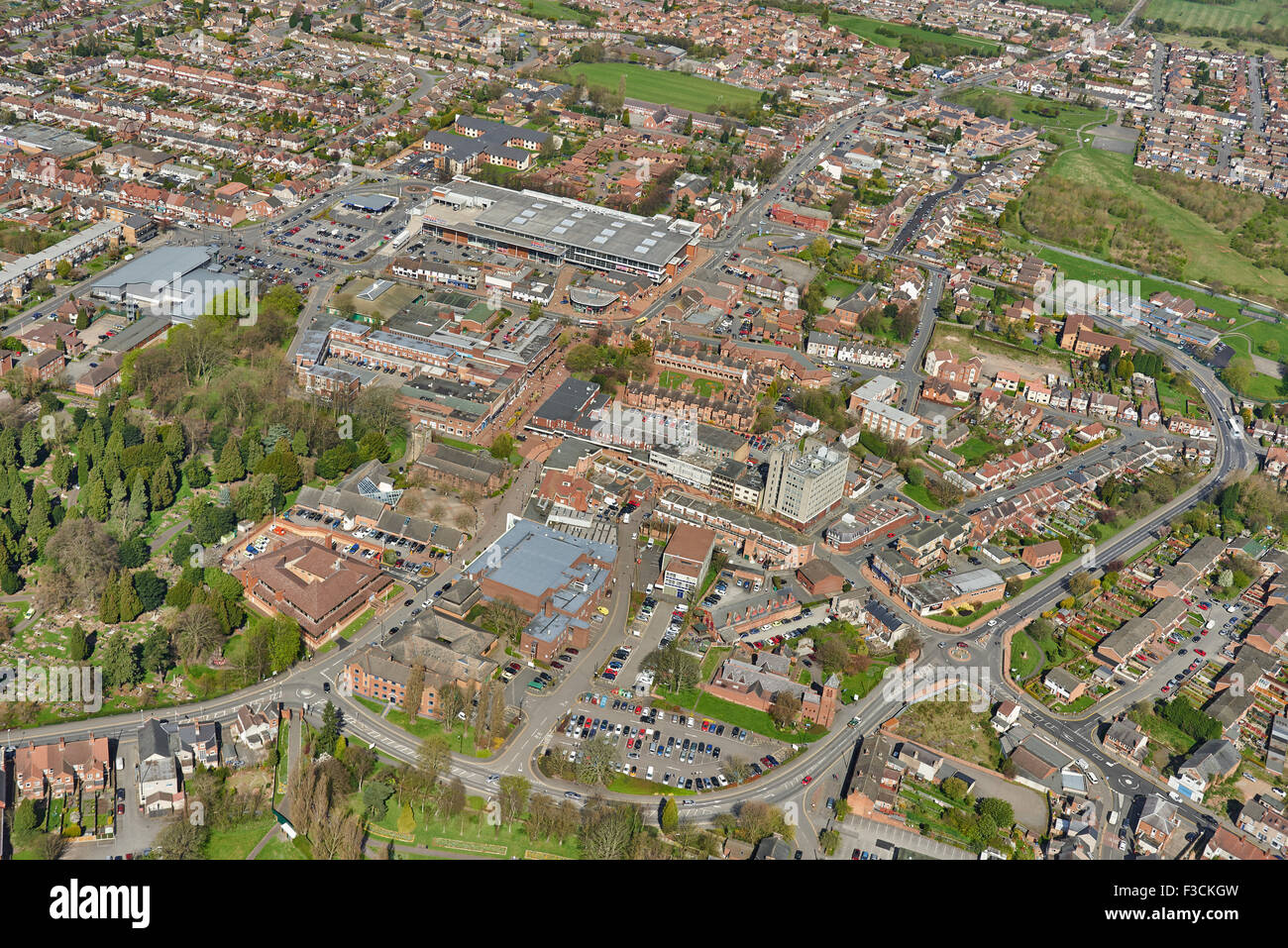 Aerial photograph of Bedworth town centre, Warwickshire Stock Photo