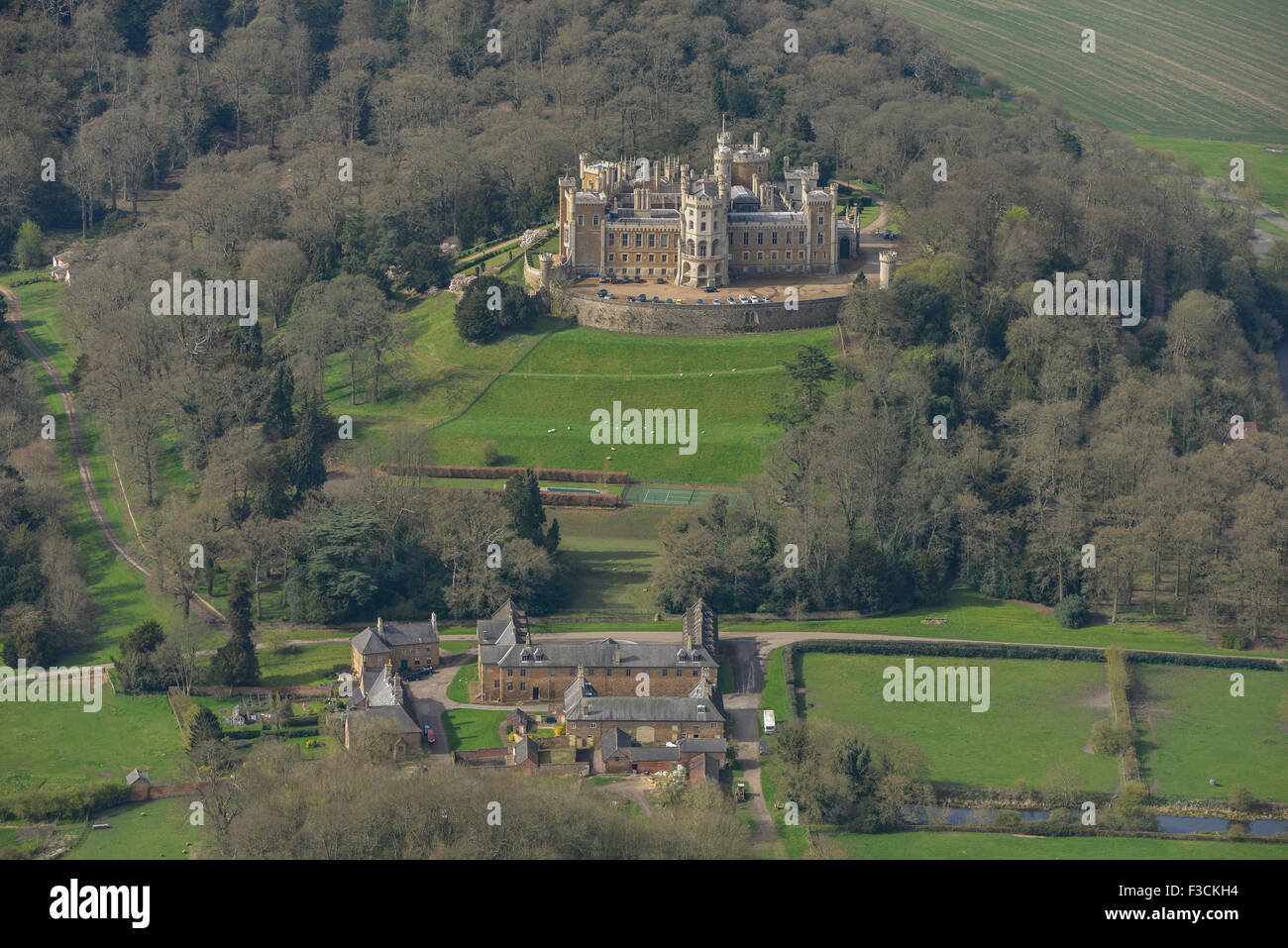 Aerial photograph of Belvoir Castle, Leicestershire Stock Photo