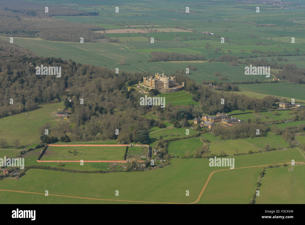 Aerial photograph of Belvoir Castle, Leicestershire Stock Photo