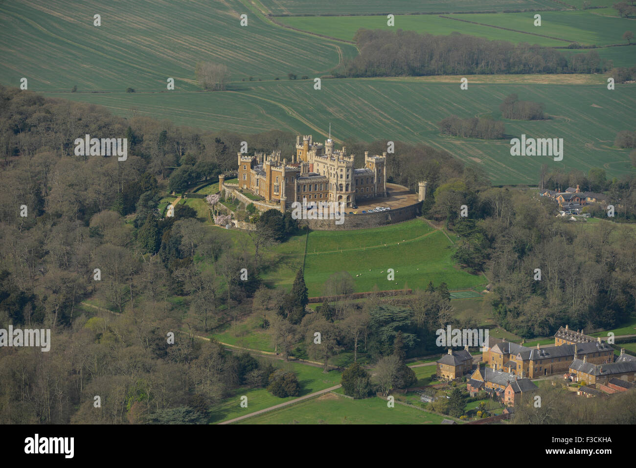 Aerial photograph of Belvoir Castle, Leicestershire Stock Photo