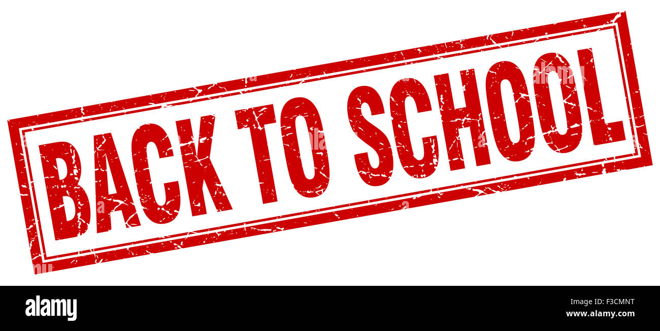 back to school red square grunge stamp on white Stock Photo - Alamy