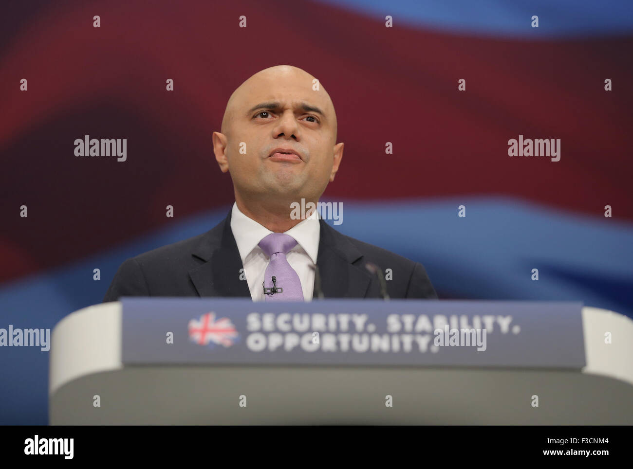 Manchester, UK. 5th October, 2015. Sajid Javid Mp Secretary Of State For Business Innovation & Skills Conservative Party Conference 2015 Manchester Central, Manchester, England 05 October 2015 Addresses The Conservative Party Conference 2015 At Manchester Central, Manchester Credit:  Allstar Picture Library/Alamy Live News Stock Photo