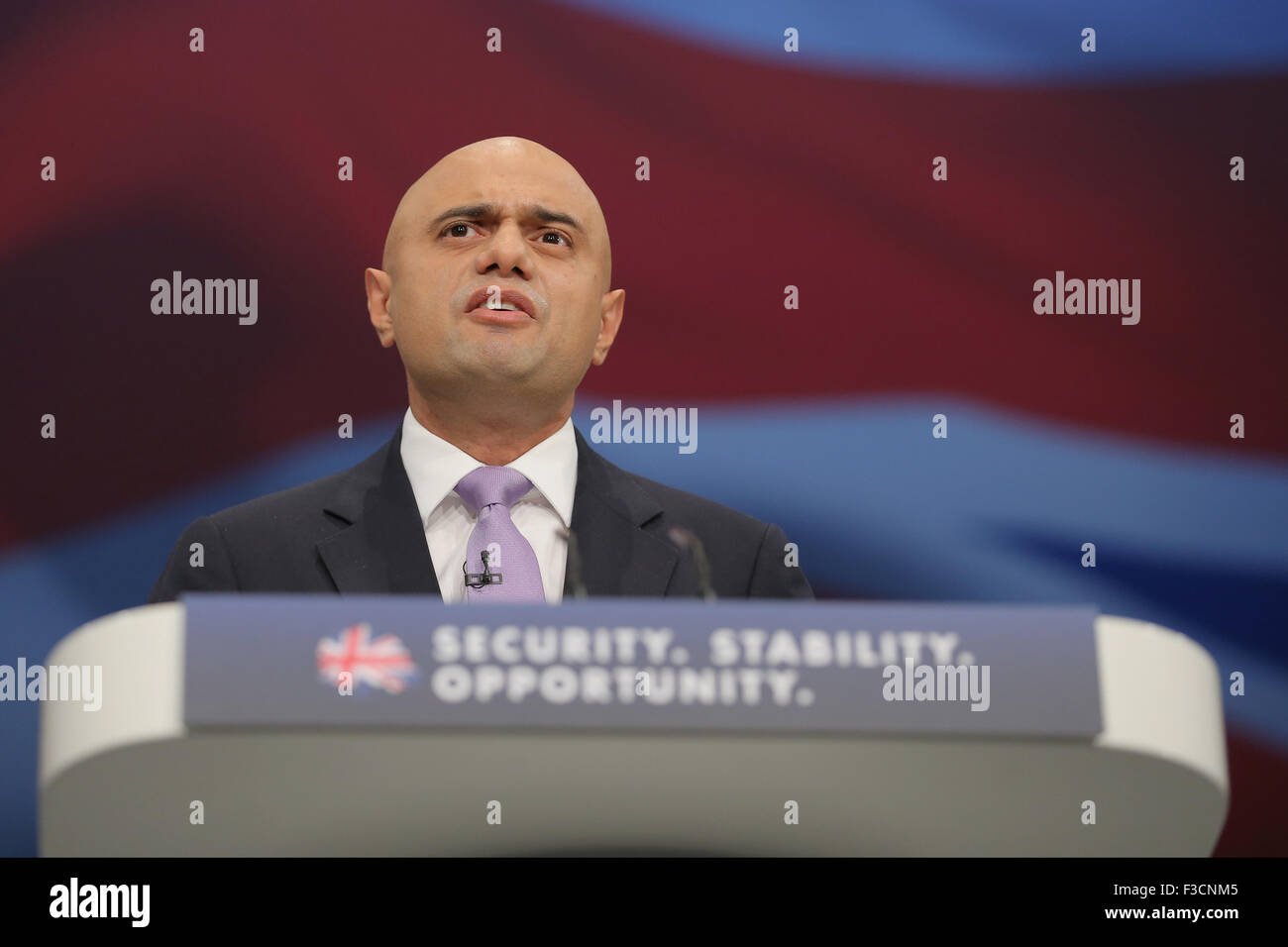 Manchester, UK. 5th October, 2015. Sajid Javid Mp Secretary Of State For Business Innovation & Skills Conservative Party Conference 2015 Manchester Central, Manchester, England 05 October 2015 Addresses The Conservative Party Conference 2015 At Manchester Central, Manchester Credit:  Allstar Picture Library/Alamy Live News Stock Photo