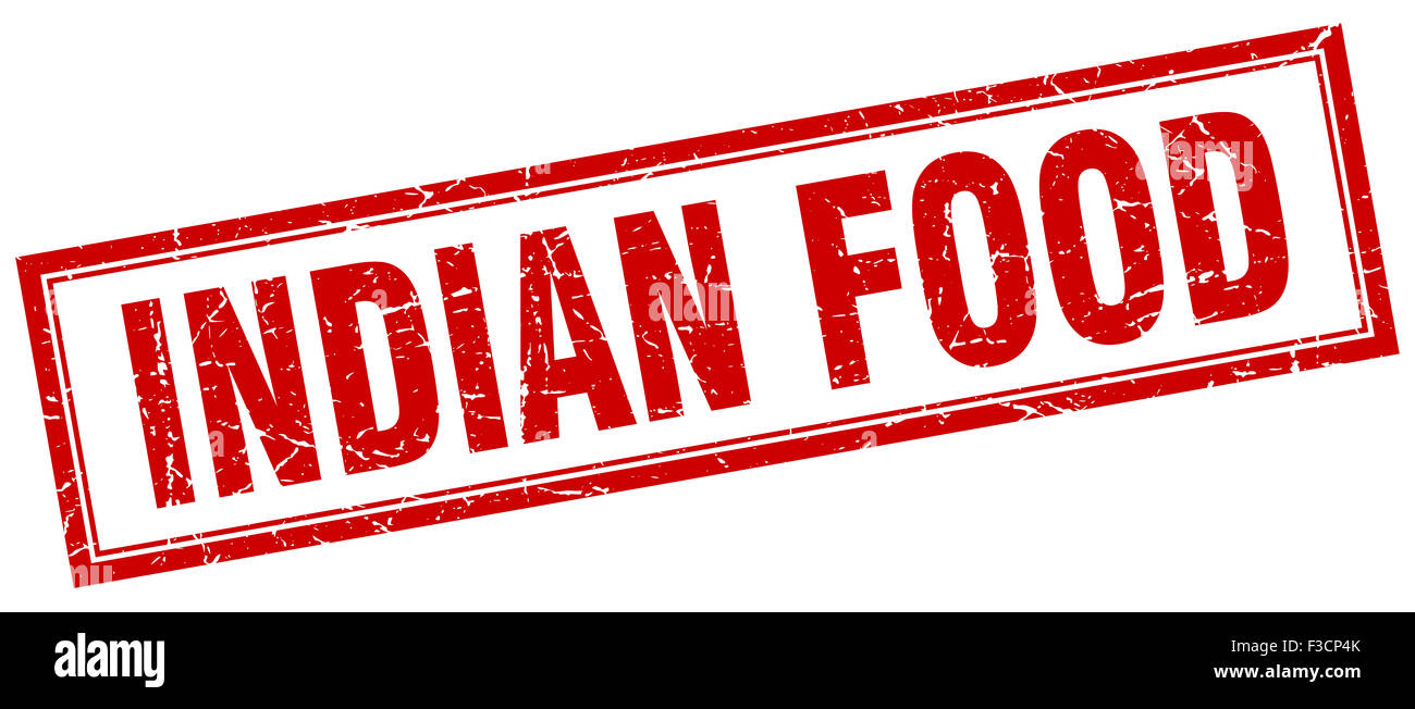 indian food red square grunge stamp on white Stock Photo - Alamy