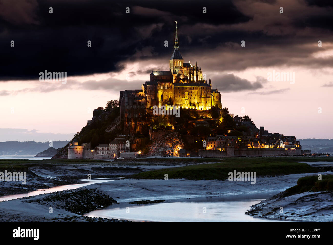Couesnon river Le Mont-Saint-Michel Saint Michael Mount Benedictine abbey Lower Normandy Manche France Europe Stock Photo