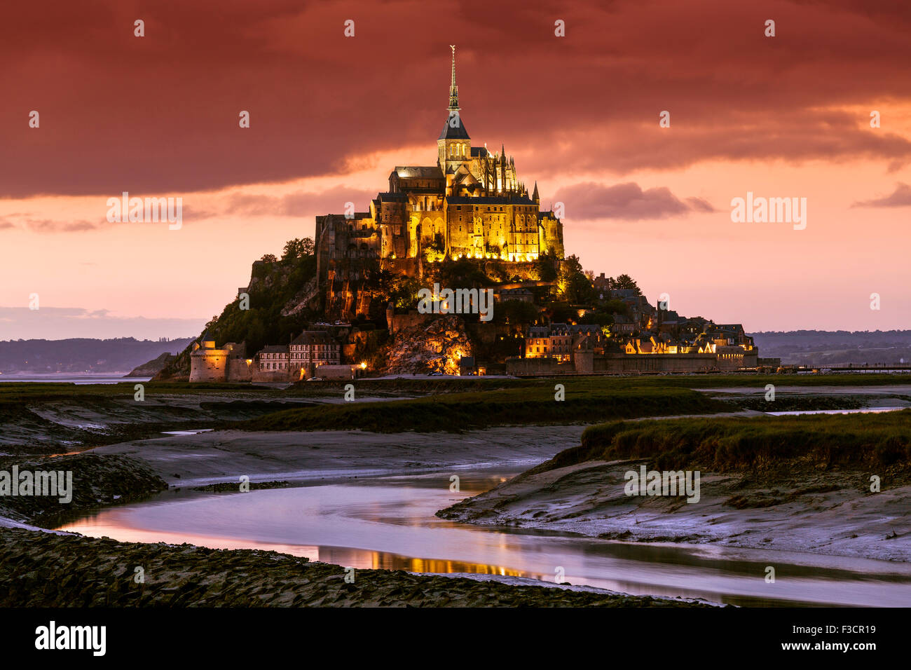 Couesnon river Le Mont-Saint-Michel Saint Michael Mount Benedictine abbey Lower Normandy Manche France Europe Stock Photo
