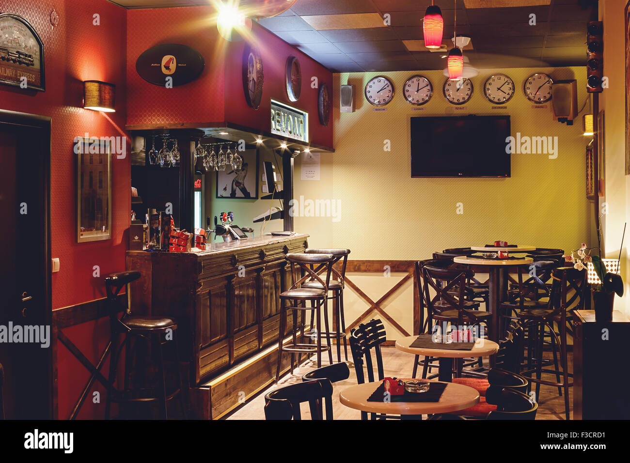 Cacak, Serbia - August 25, 2015: Interior design of a cafe. Retro style with modern approach. Stock Photo