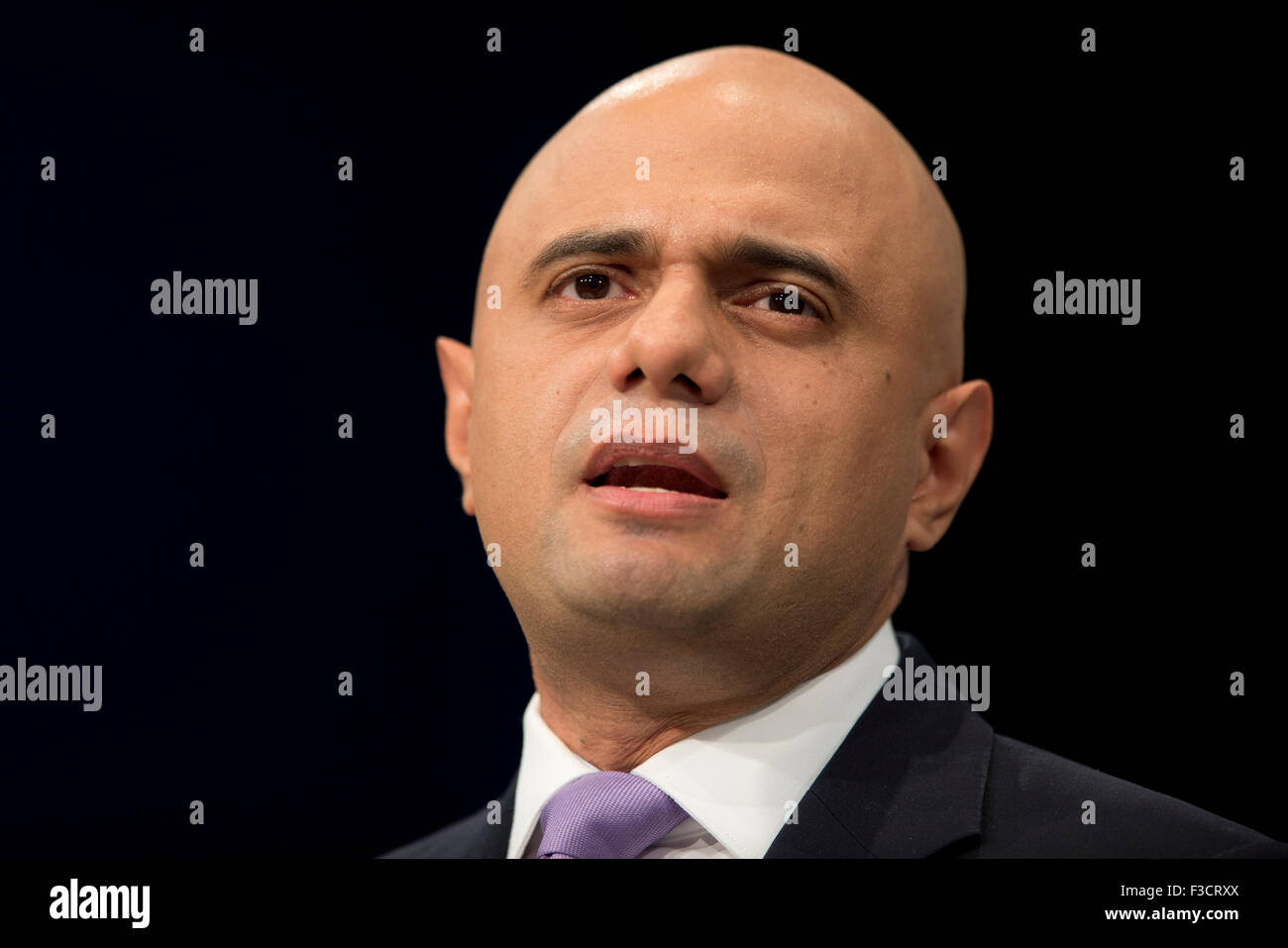 Manchester, UK. 5th October 2015. The Rt Hon Sajid Javid MP, Secretary of State for Business, Innovation and Skills and President of the Board of Trade speaks at Day 2 of the 2015 Conservative Party Conference in Manchester. Credit:  Russell Hart/Alamy Live News. Stock Photo