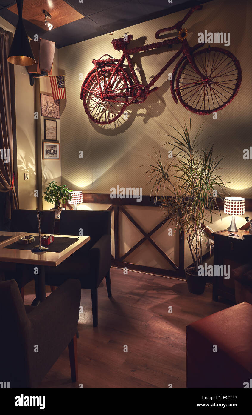 Cacak, Serbia - August 25, 2015: Interior design of a cafe. Retro style with modern approach. Stock Photo