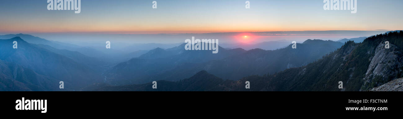 sunset over the Sierra Nevada from Moro Rock, Sequoia National Park, California, USA Stock Photo