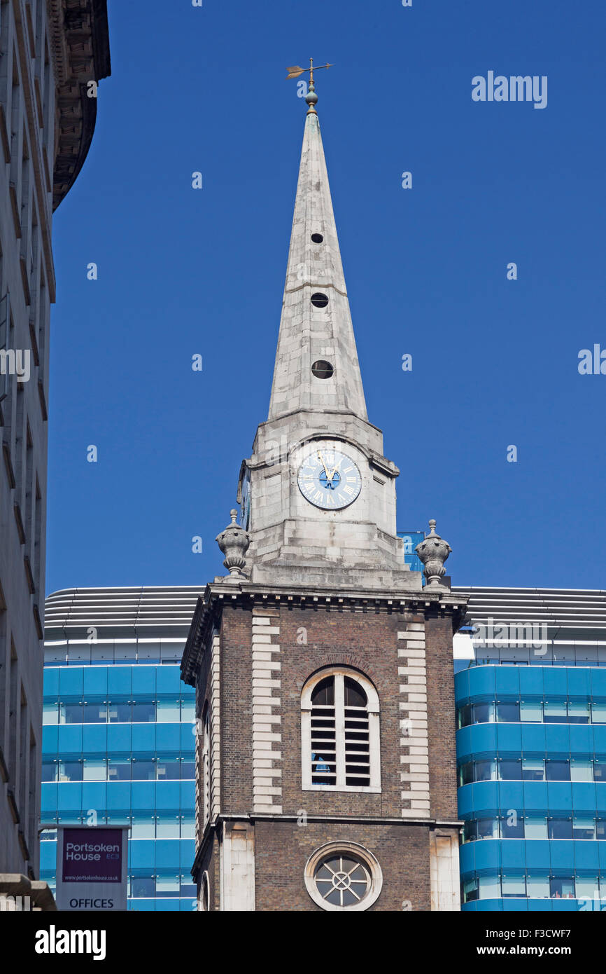 City of London  The steeple of St Botolph without Aldgate Stock Photo
