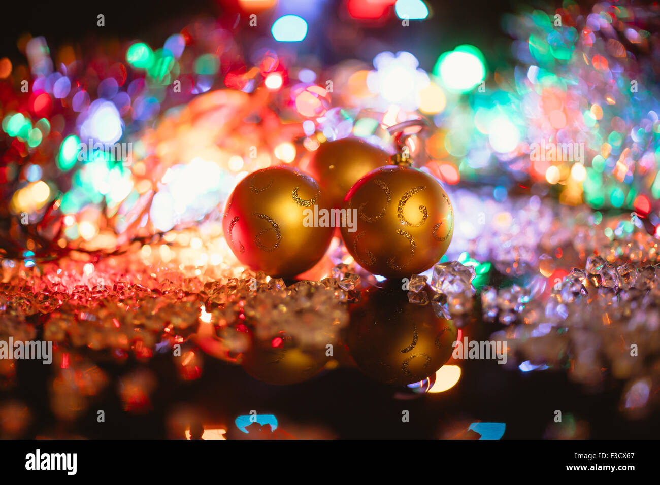 Christmas Decorations Isolated On Black Glass Balls And Lights Christmas Decorations Isolated On Black Glass Balls And Lights