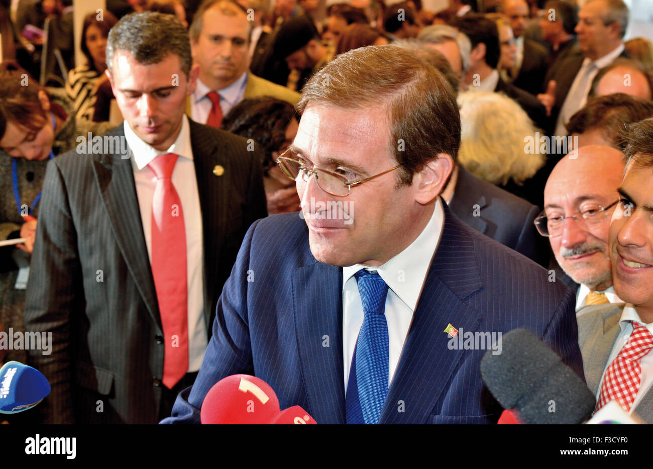 Portugal: Prime Minister Pedro Passos Coelho interviewed by media Stock Photo