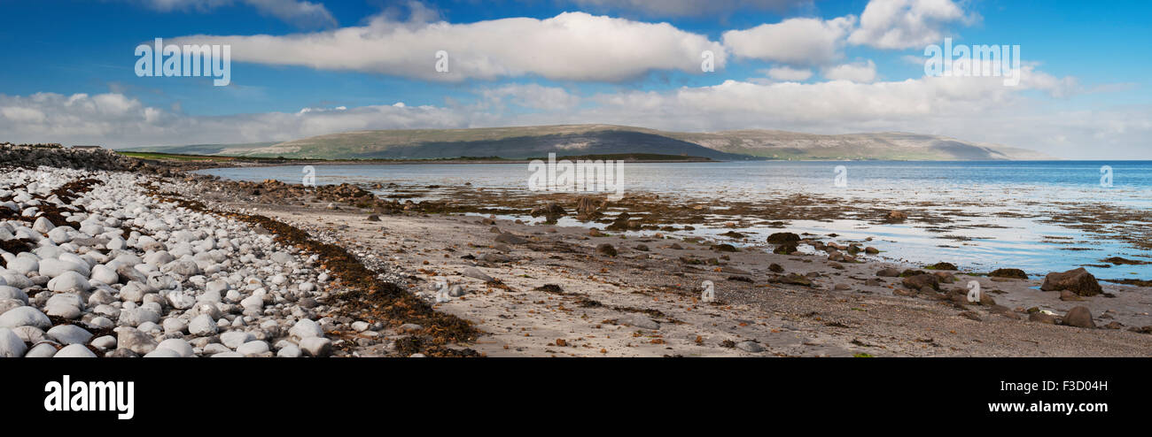 The rocky seashore at Finavarra, on the southern shore of Galway Bay, looking towards Black Head, the Burren, County Clare Stock Photo