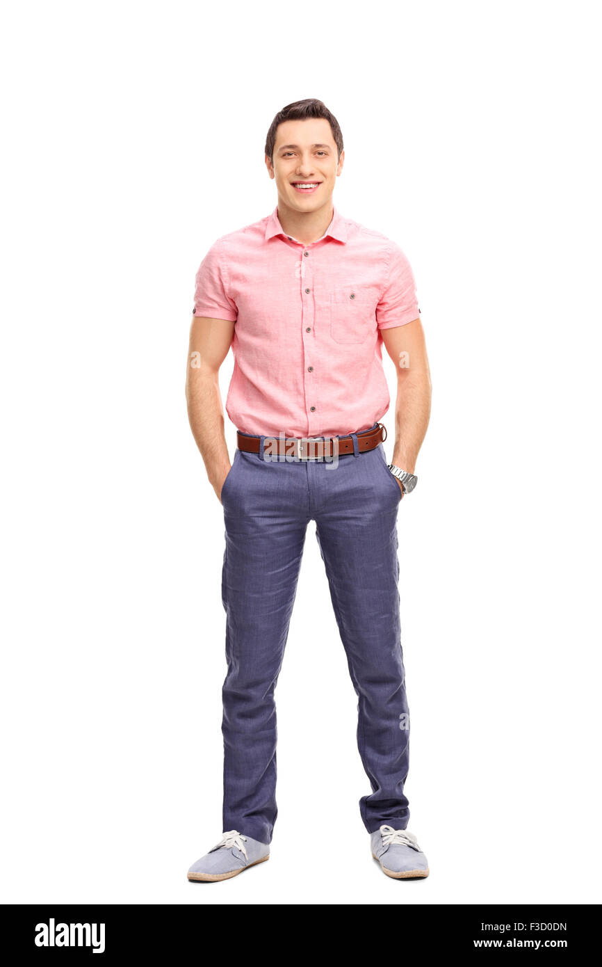 Full length portrait of a cheerful young man in casual outfit standing and  looking at the camera isolated on white background Stock Photo - Alamy