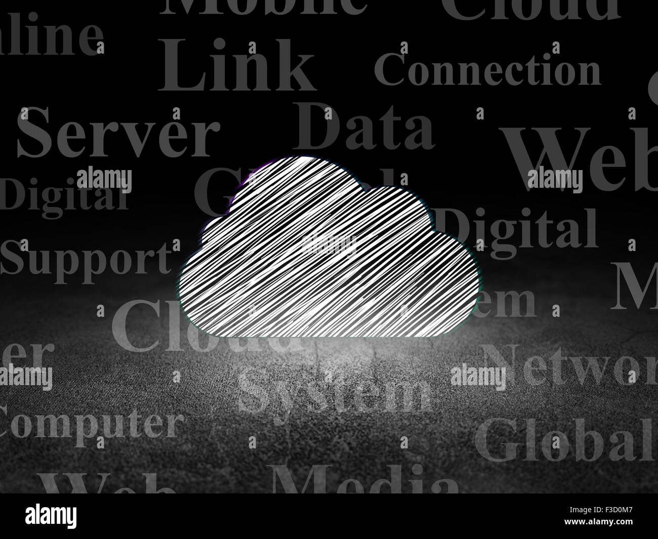 Cloud computing concept: Glowing Cloud icon in grunge dark room with ...
