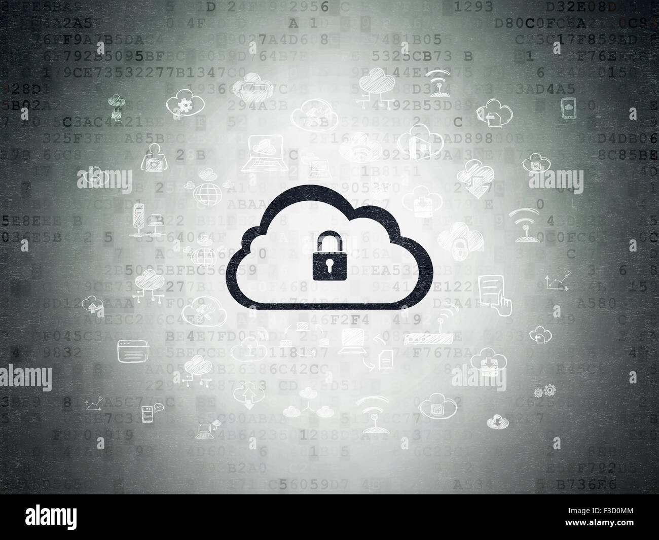 Cloud computing concept: Painted black Cloud With Padlock icon on ...