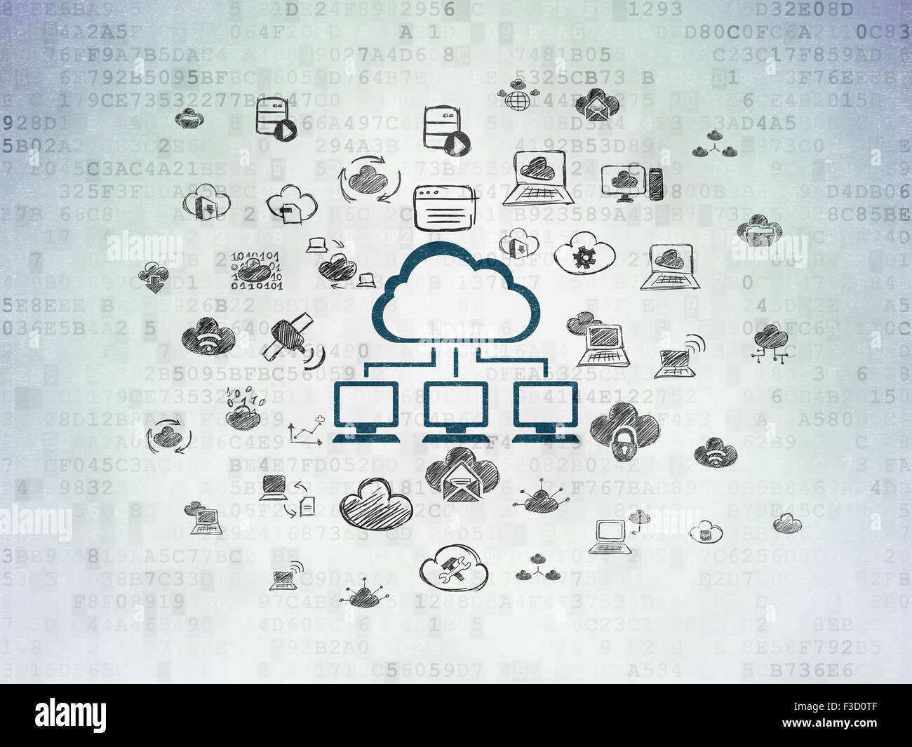 Cloud computing concept: Painted blue Cloud Network icon on Digital ...