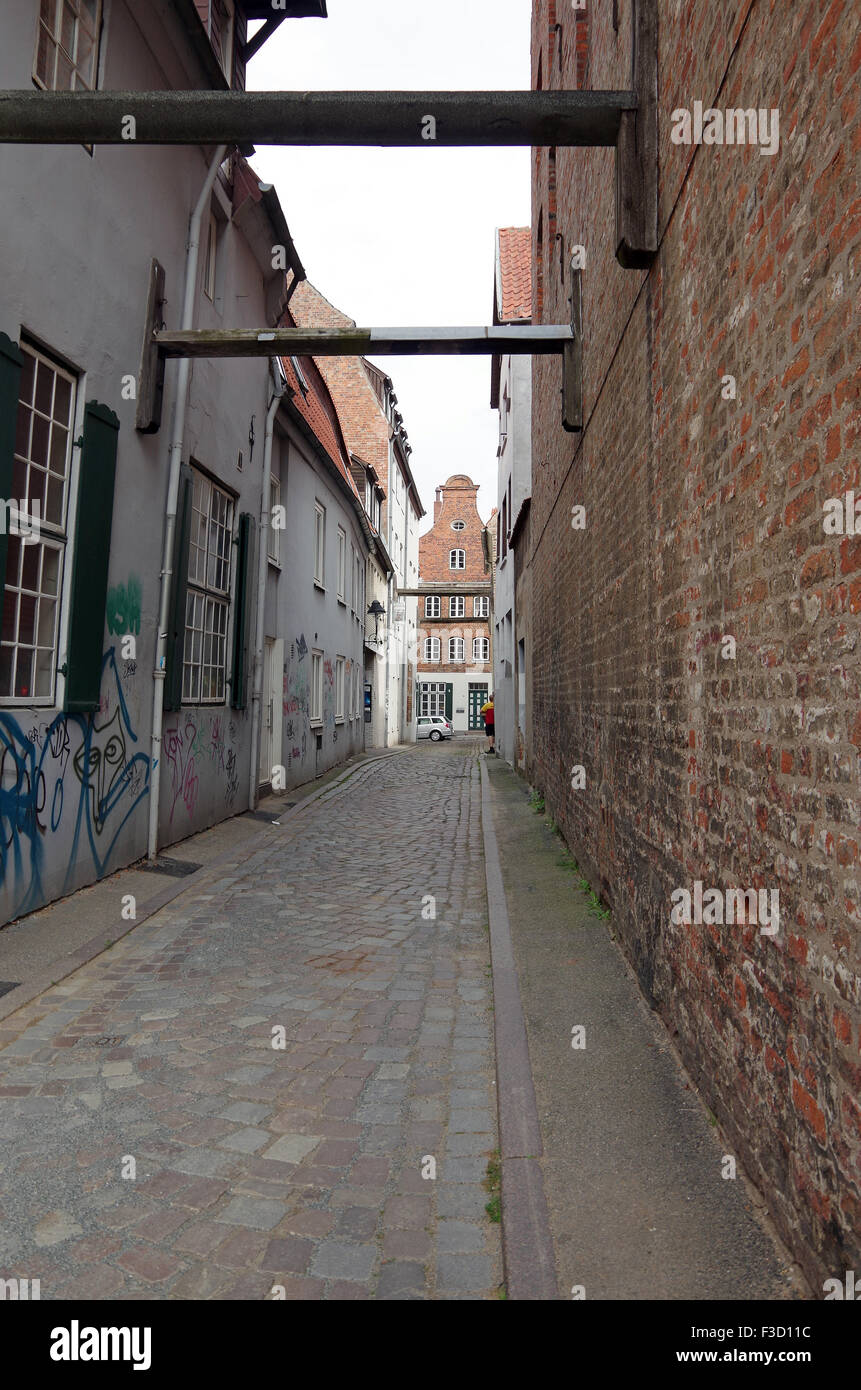 Lubeck, Germany, street in centre of old city. Stock Photo