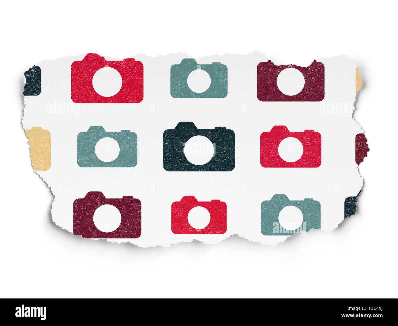 Tourism concept: Painted multicolor Photo Camera icons on Torn Paper background Stock Photo